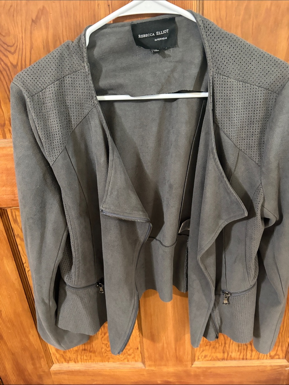 Rebecca Elliot Gray Faux Suede Open Front Jacket